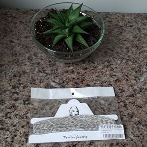 Necklace - multi row choker silver rhinestones